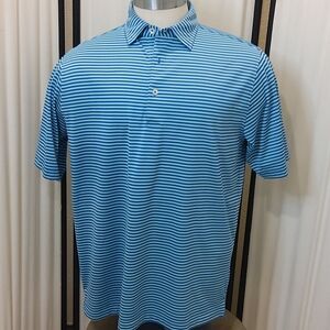 Donald Ross‎ Golf Shirt, Teal/Blue Stripes, Mens M